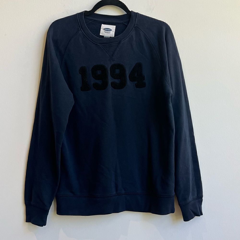 Old Navy 1994 Logo Crewneck Pullover Dark Blue Unisex Boyfriend Sweatshirt - Men